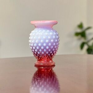 Fenton Cranberry Opalescent Hobnail Vase Cup Flared Art Glass 1940s MCM VTG 3.5”